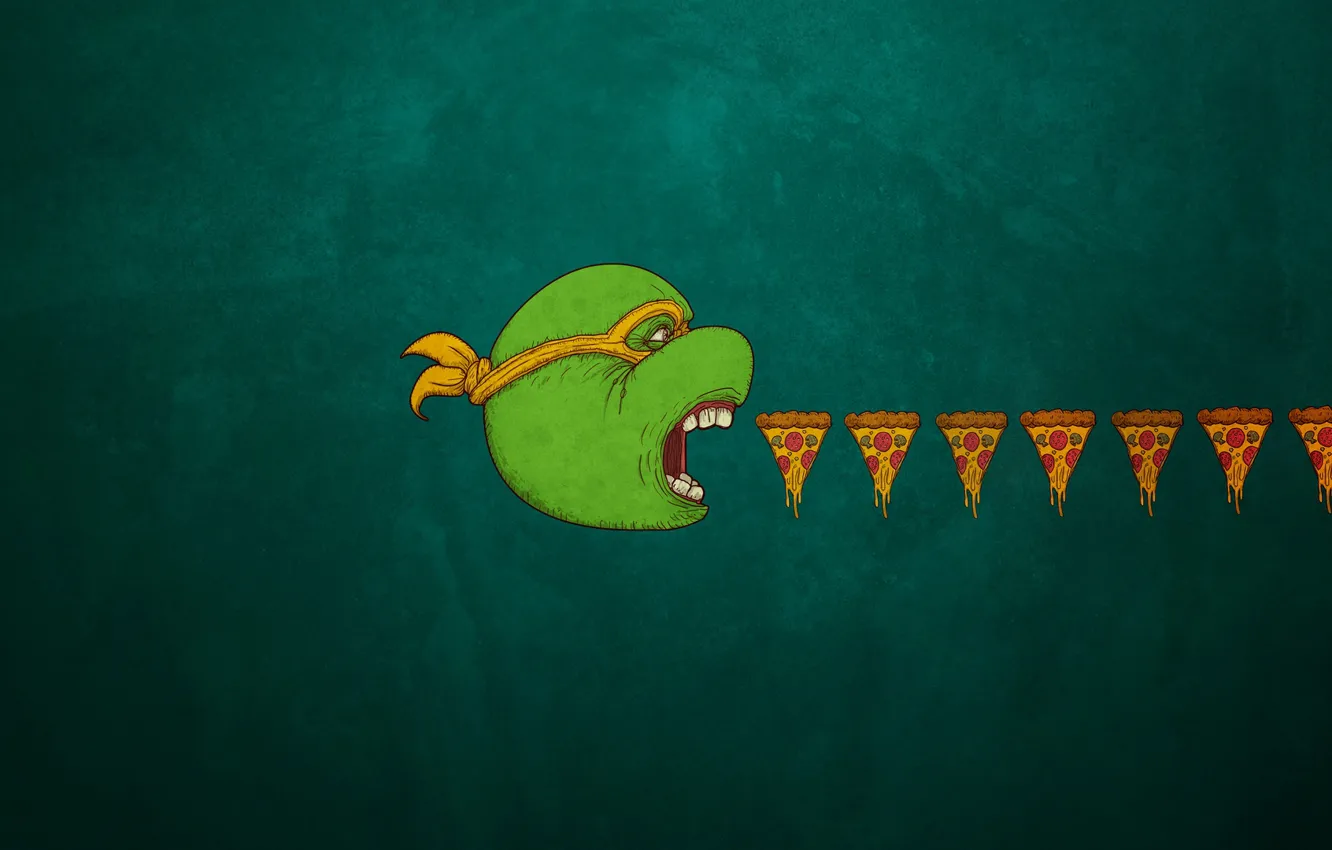 Photo wallpaper food, minimalism, head, art, pizza, TMNT, Michelangelo, Teenage Mutant Ninja Turtles