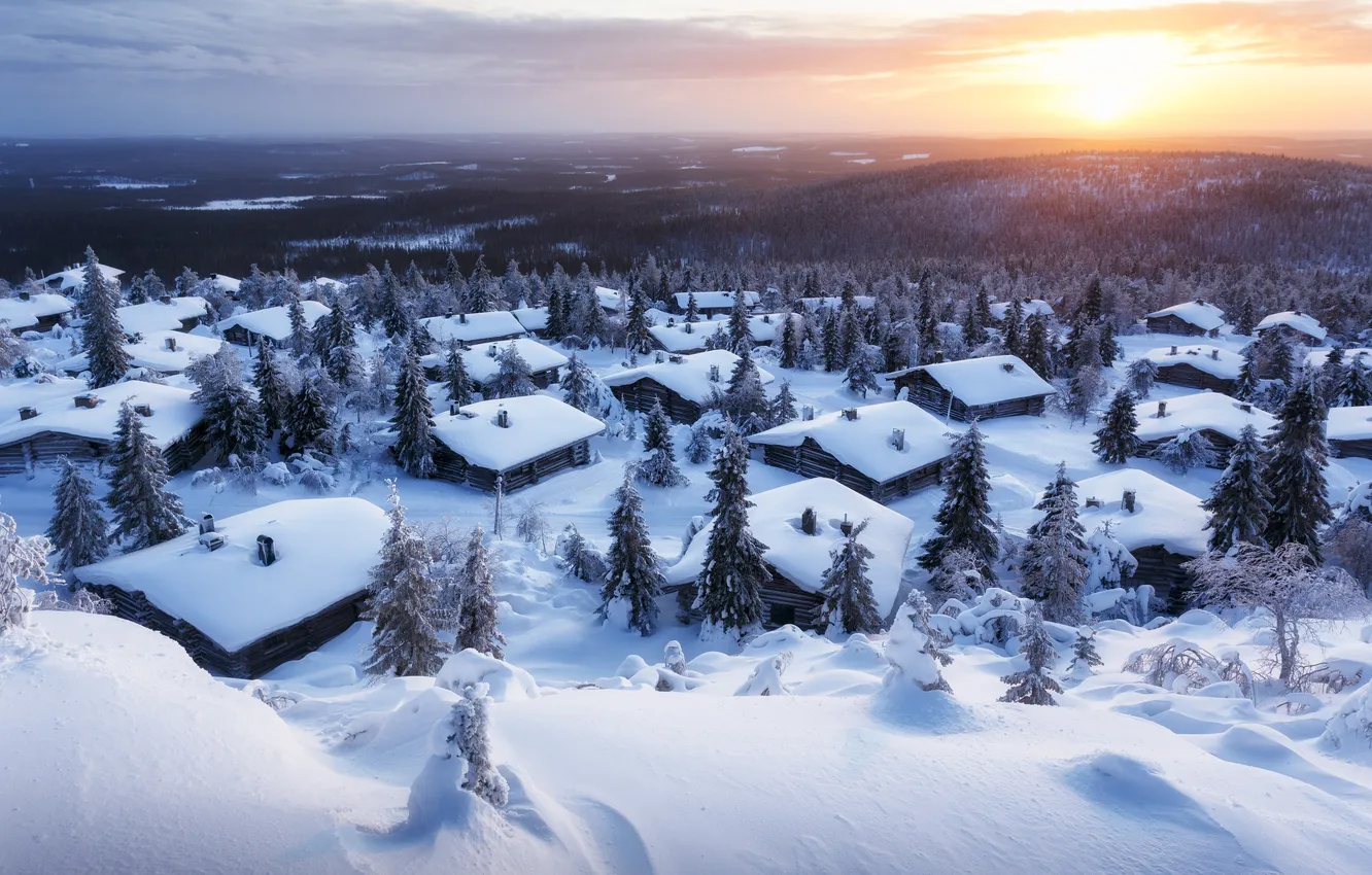 Photo wallpaper ice, cabin, little houses