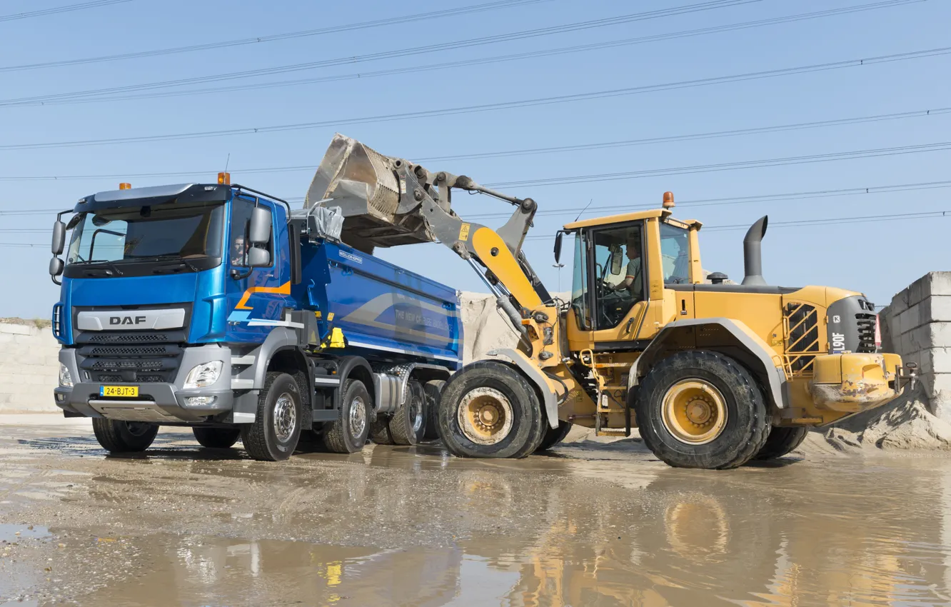 Photo wallpaper the sky, blue, wire, puddles, body, Playground, DAF, DAF