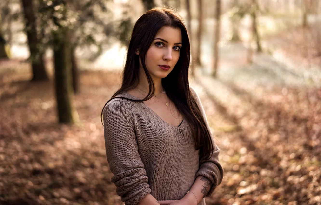 Photo wallpaper look, the sun, trees, background, model, portrait, makeup, hairstyle