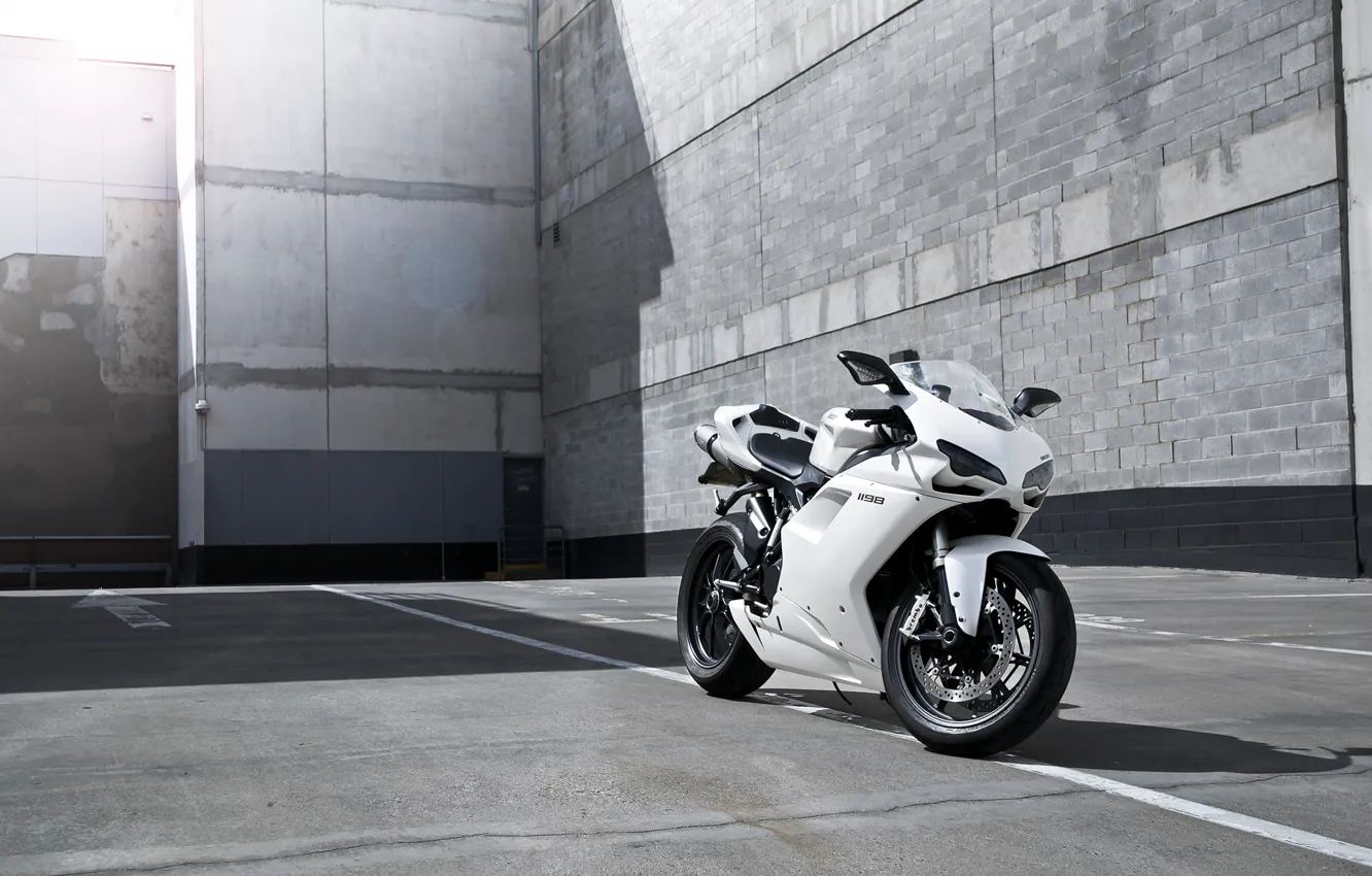 Photo wallpaper white, strip, shadow, motorcycle, white, Blik, bike, ducati