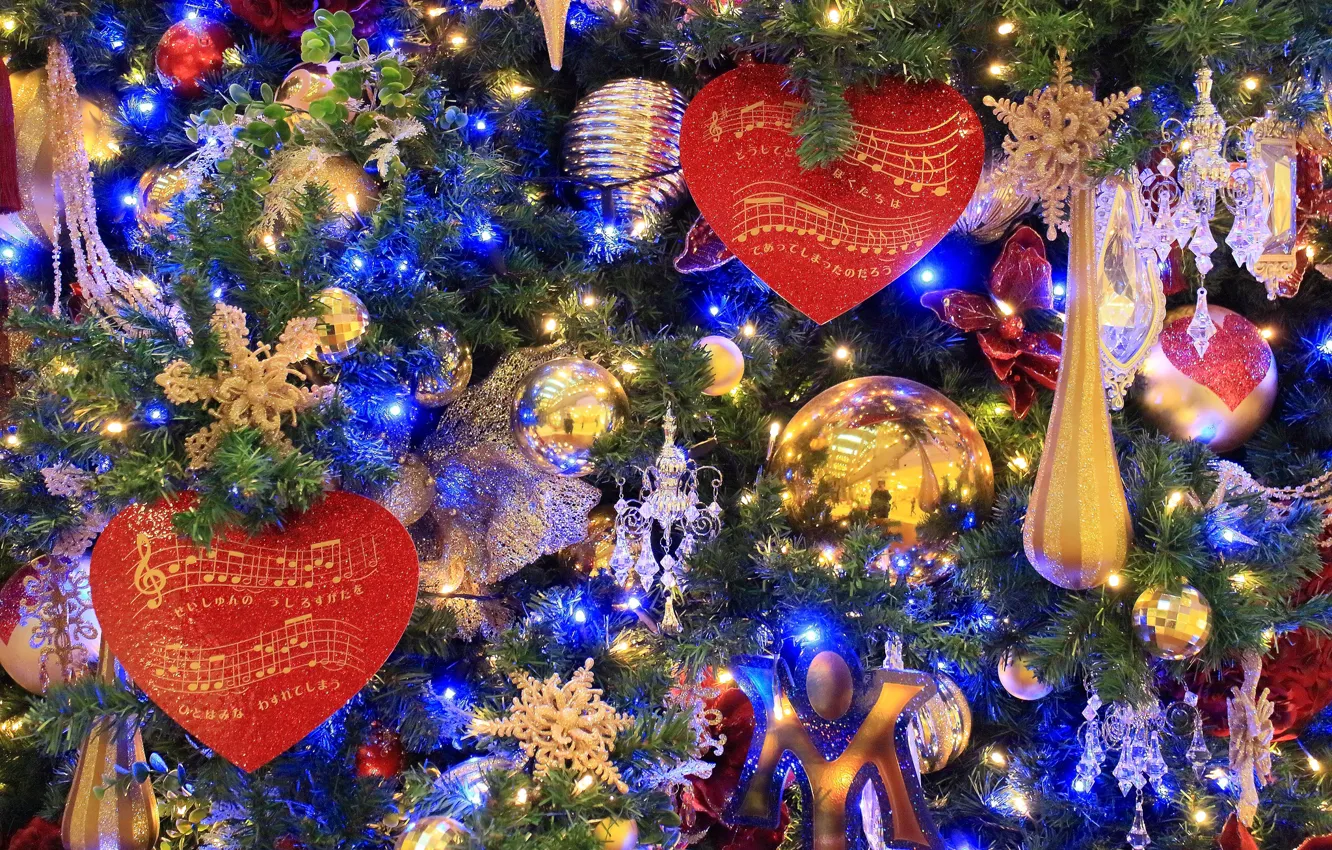 Photo wallpaper decoration, tree, garland, Christmas