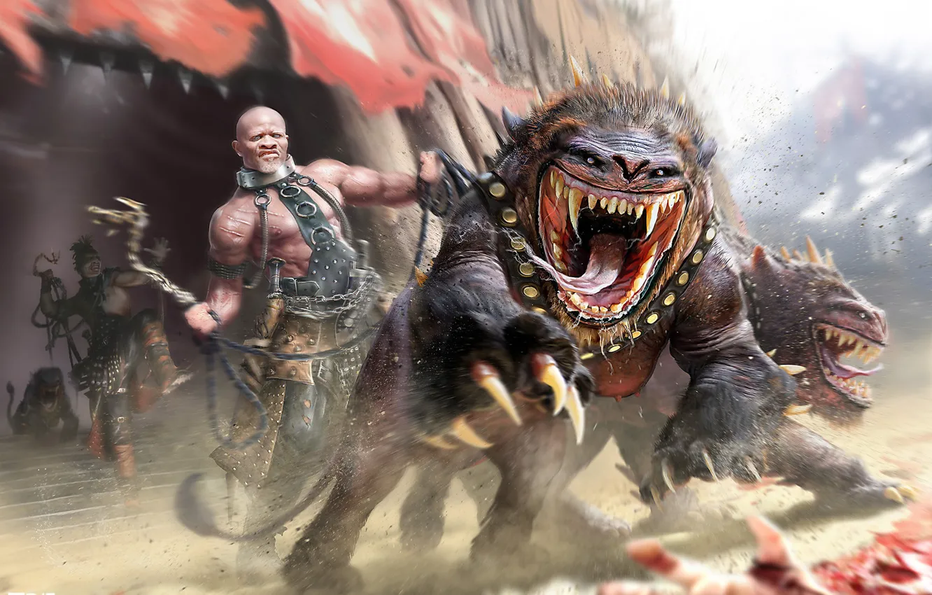 Photo wallpaper art, fantasy, arena, dog, Feeding Time, Jeffrey Read