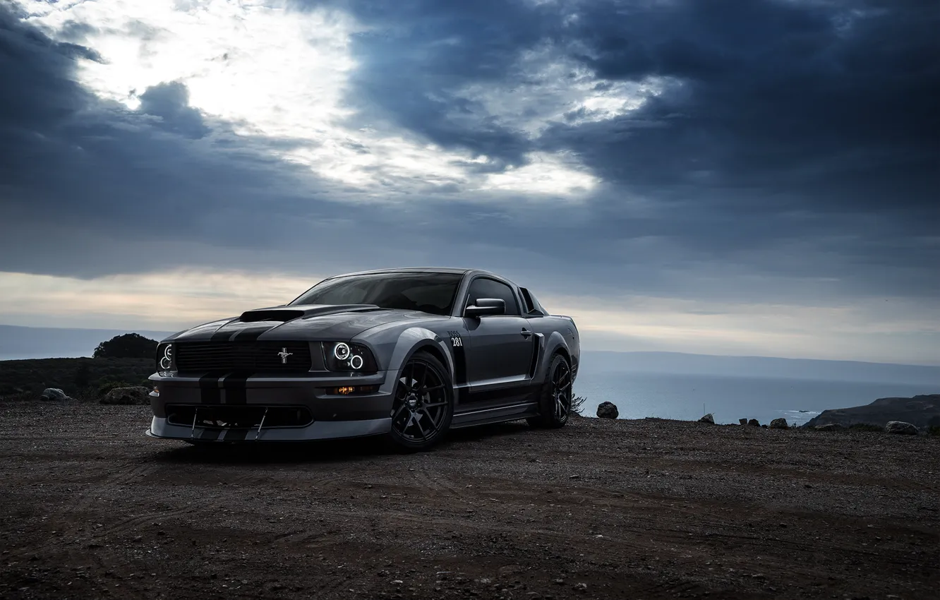 Photo wallpaper Mustang, Ford, Muscle, Car, Front, Grey, San Francisco, Boss