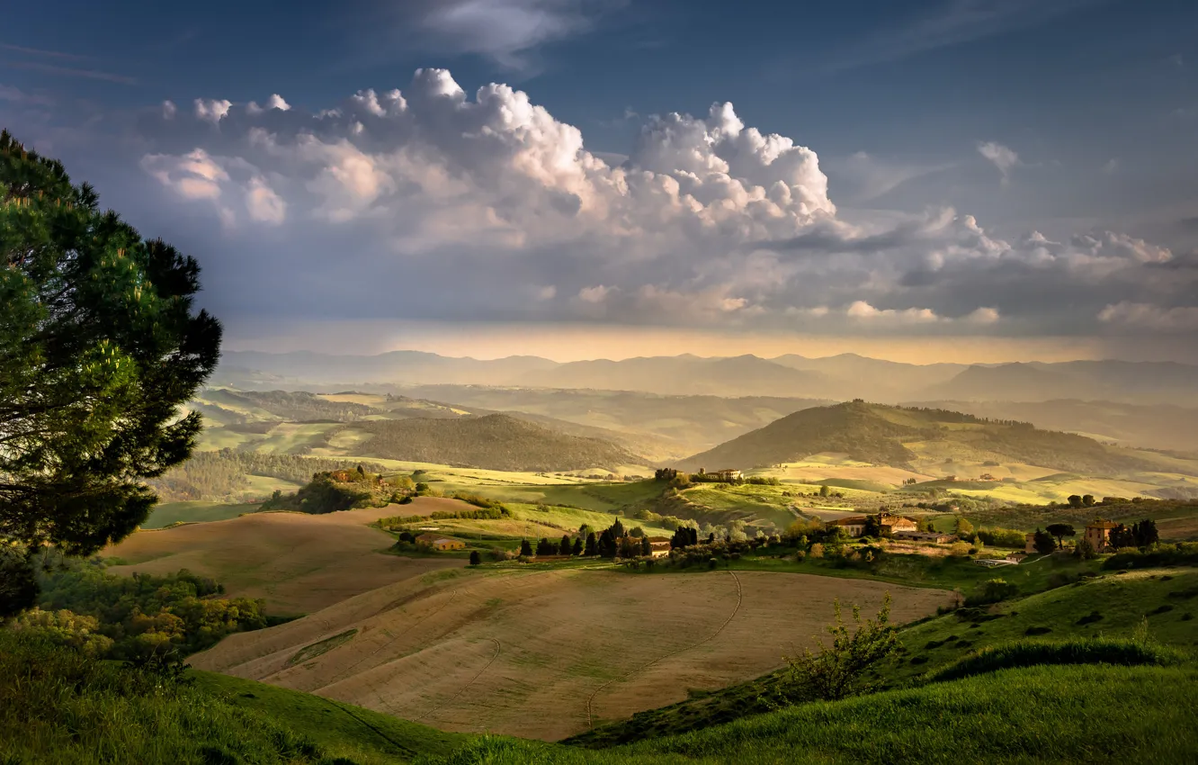 Photo wallpaper the evening, Italy, Tuscany, rural landscape