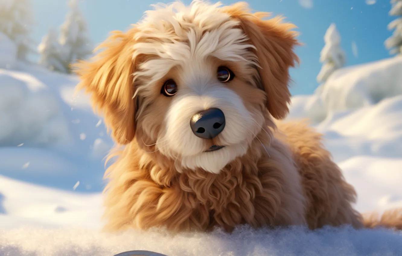 Photo wallpaper winter, look, face, snow, dog, digital art, AI art, The Art of Artificial Intelligence