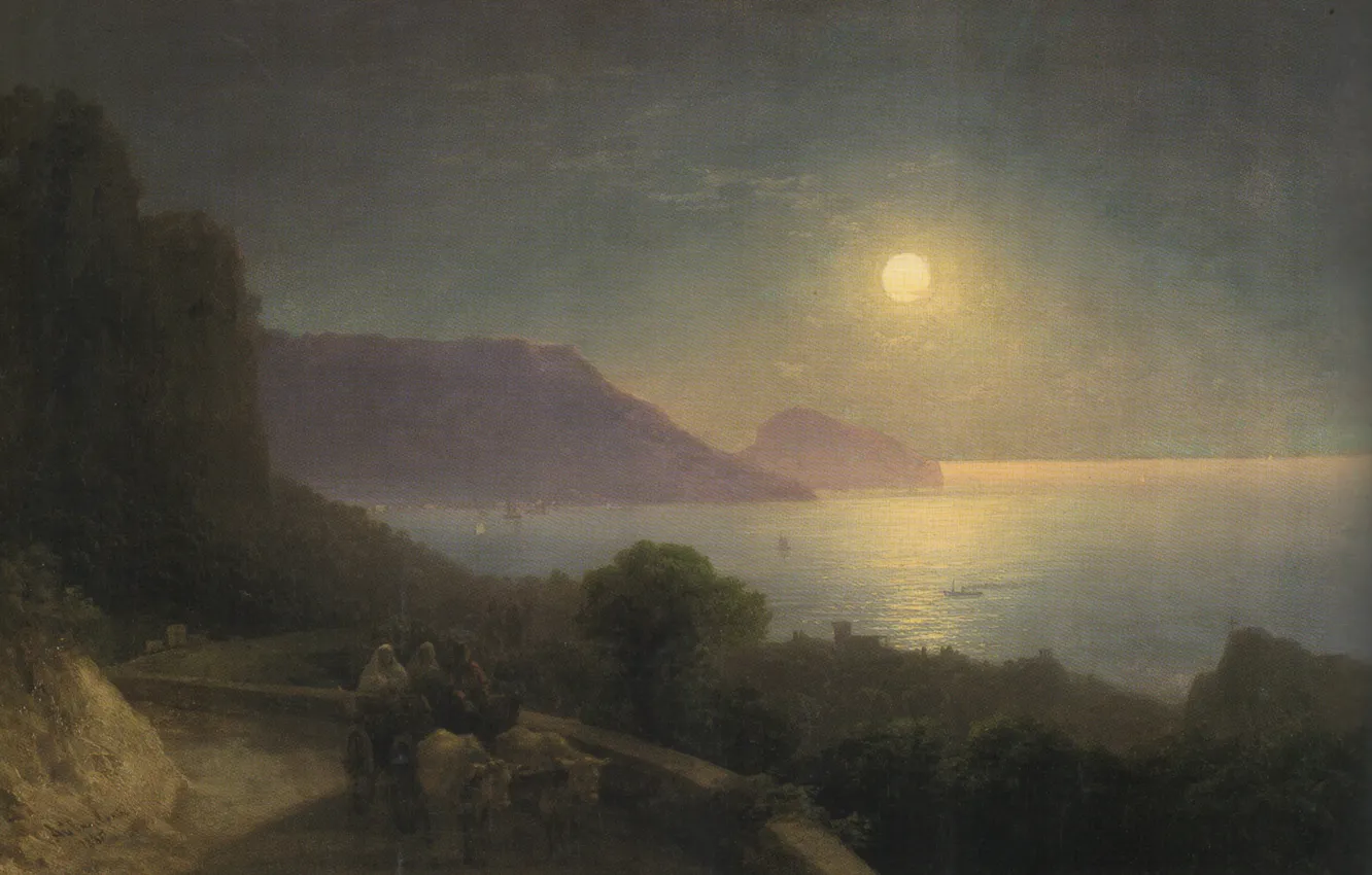 Photo wallpaper landscape, picture, Ivan Aivazovsky, The form of the Crimea in the Moonlight
