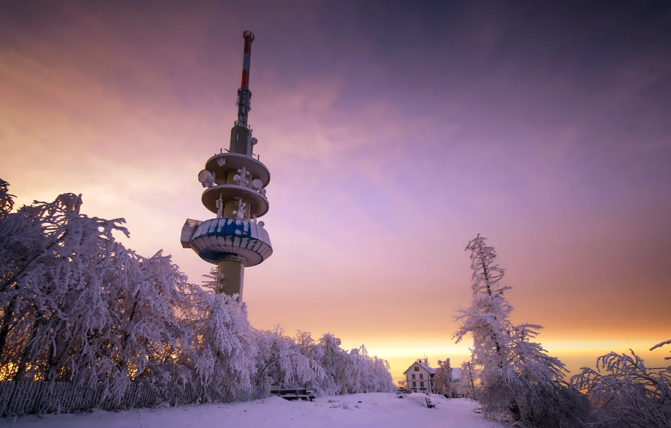 Photo wallpaper winter, snow, tower