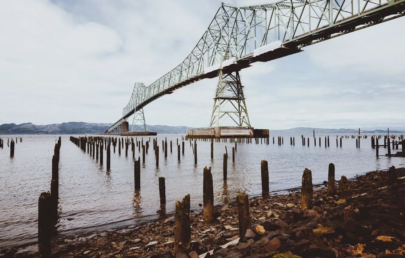 Photo wallpaper bridge, shore, United States, Oregon, Astoria