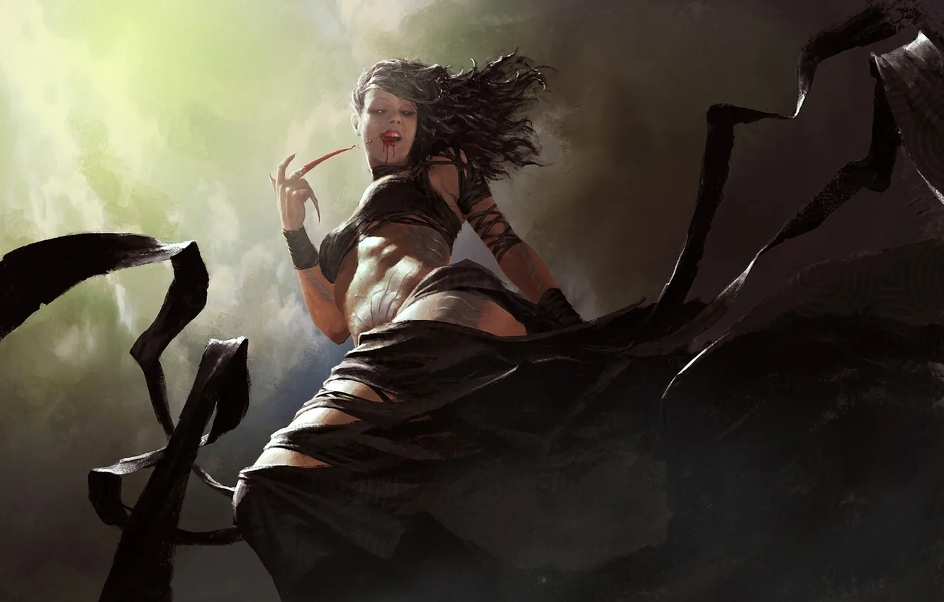 Photo wallpaper girl, blood, art, claws, vampire