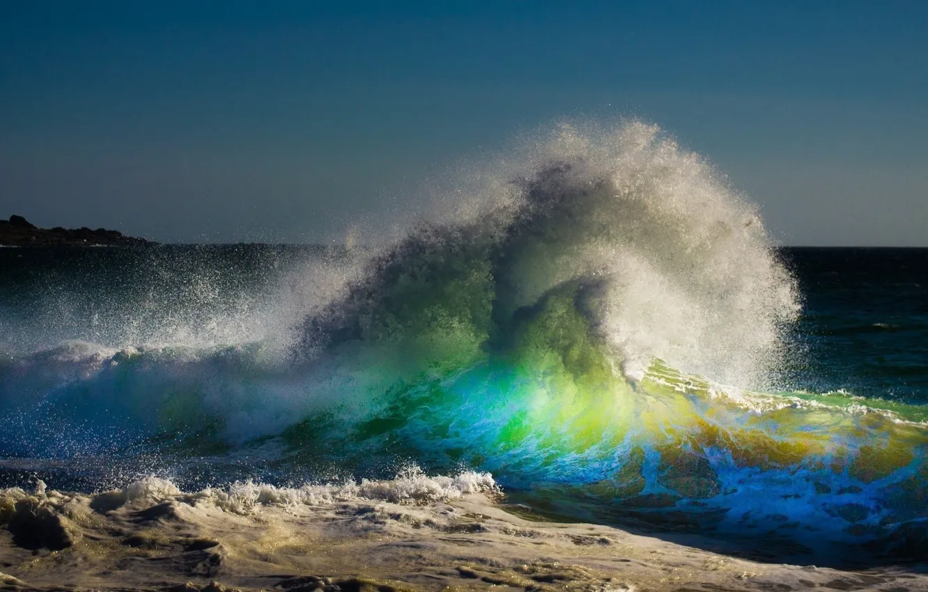 Photo wallpaper wave, water splashes, ocean