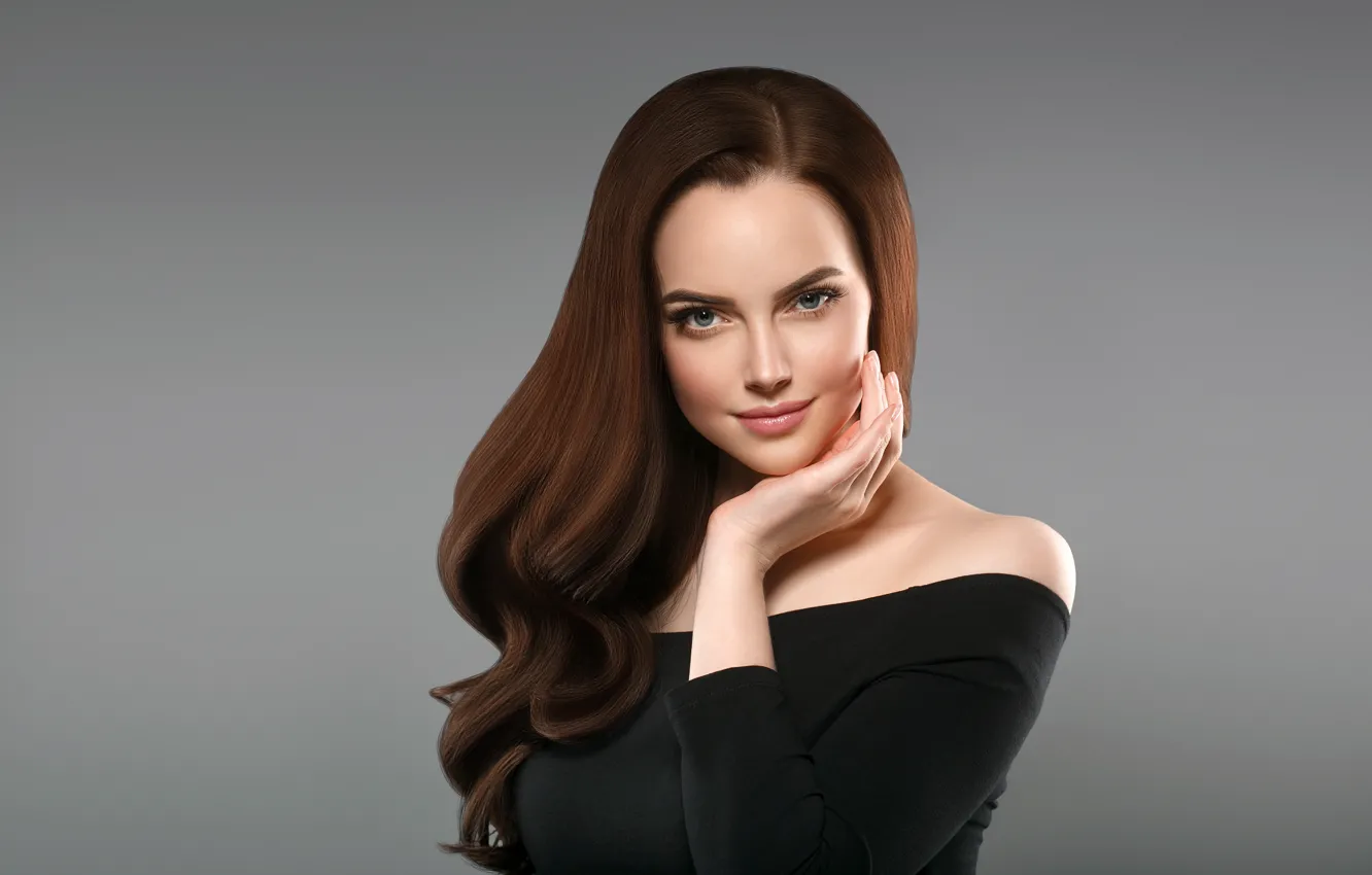 Photo wallpaper look, girl, pose, background, hands, makeup, gesture, woman