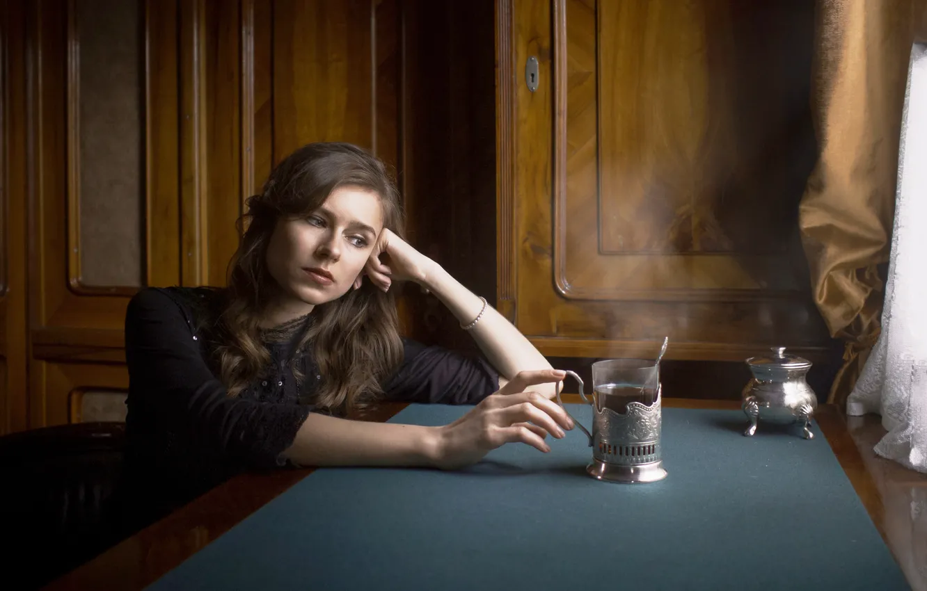 Photo wallpaper girl, mood, tea