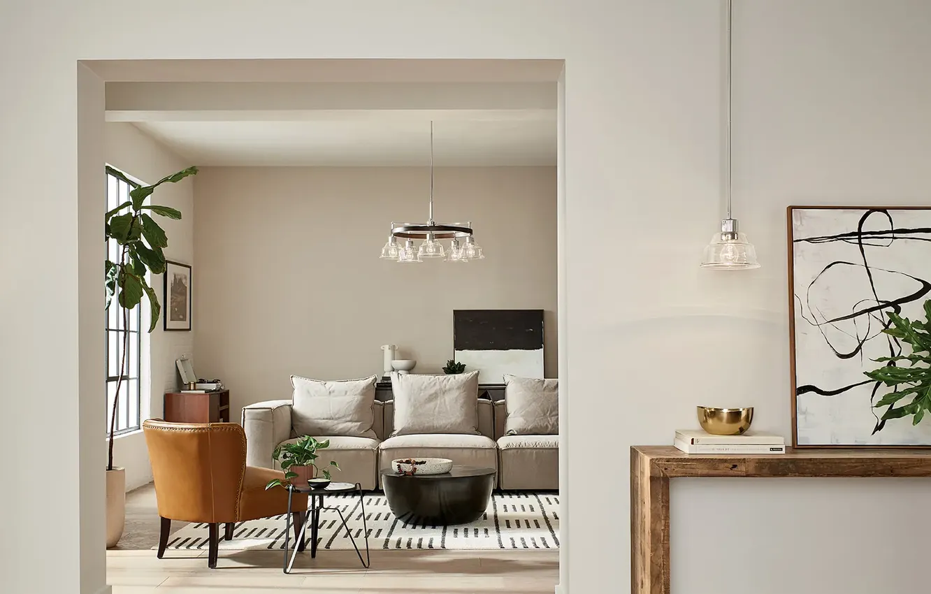 Photo wallpaper design, style, plant, interior, living room, upholstered furniture, pastel colors