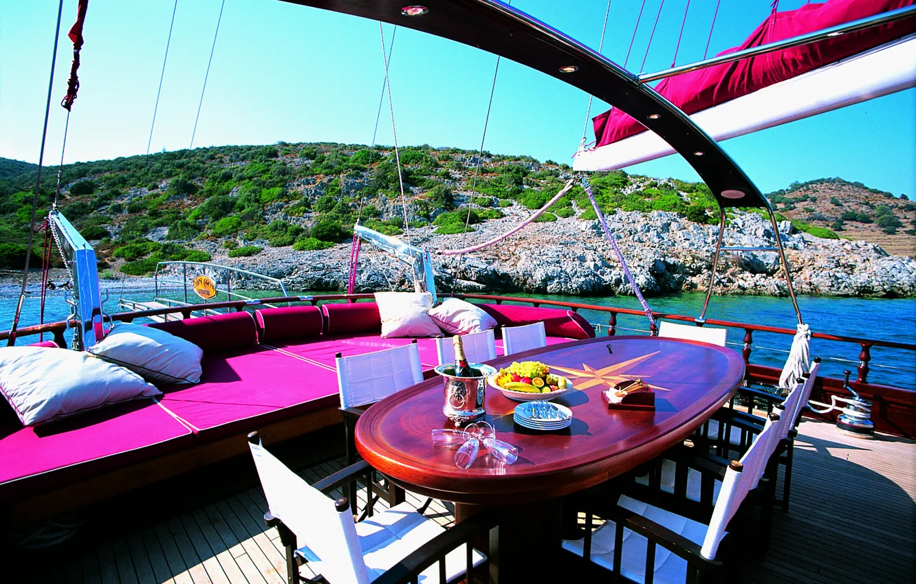 Photo wallpaper design, style, table, sofa, interior, yacht, deck, Suite