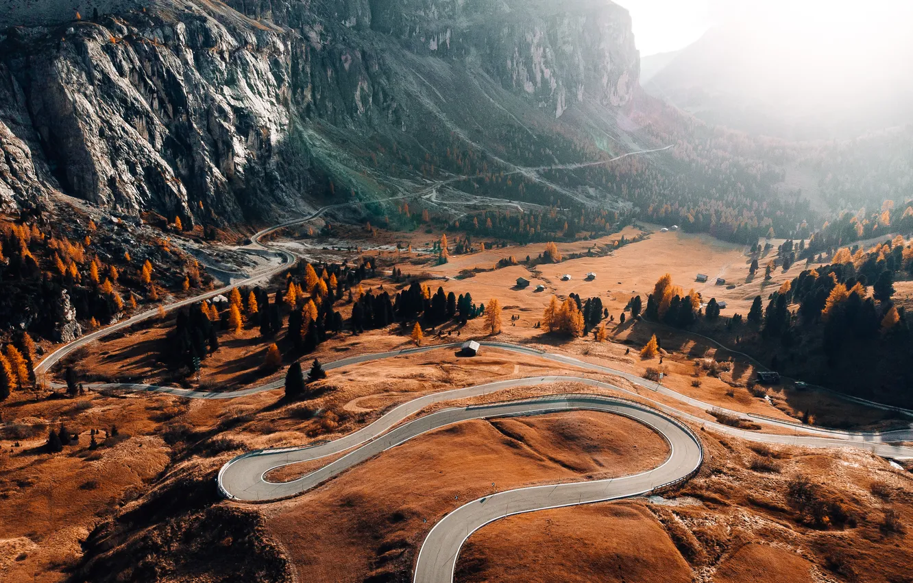 Photo wallpaper road, Italy, mountains, curves