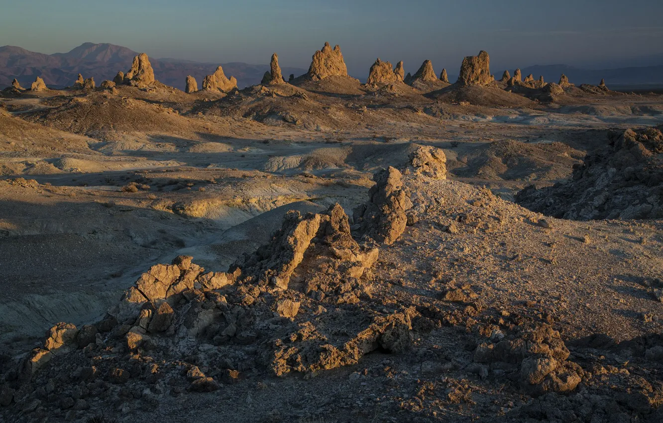 Photo wallpaper the sky, mountains, nature, rocks, CA, Trona Pinnacles, USA