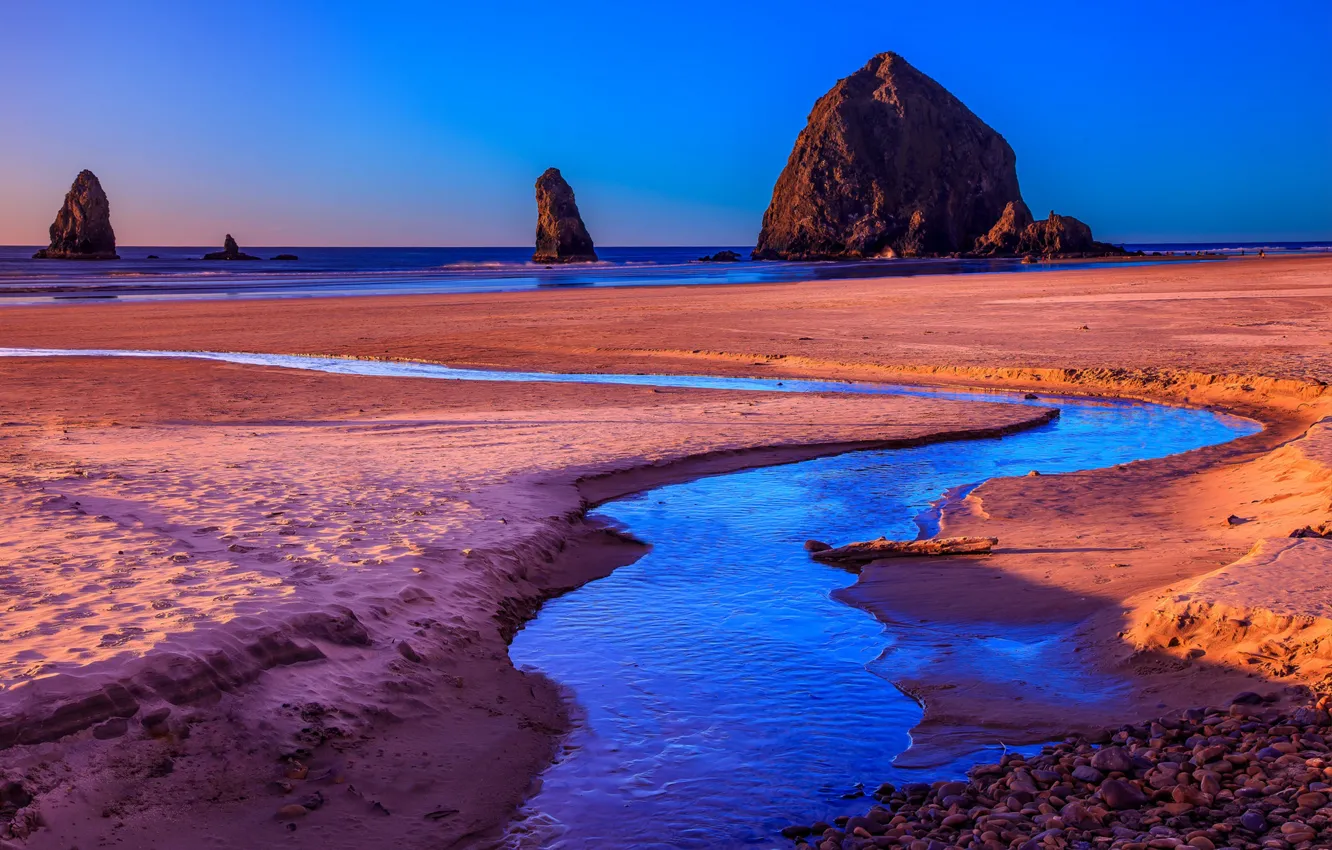 Photo wallpaper sea, rocks, shore, tide, Oregon, USA, Cannon Beach