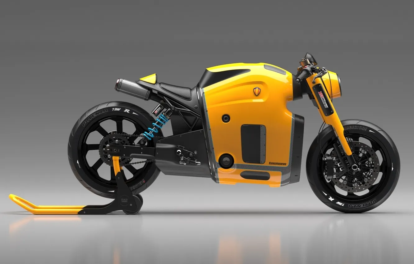 Photo wallpaper Concept, Koenigsegg, Yellow, Side, Bike, Wheels, Brake