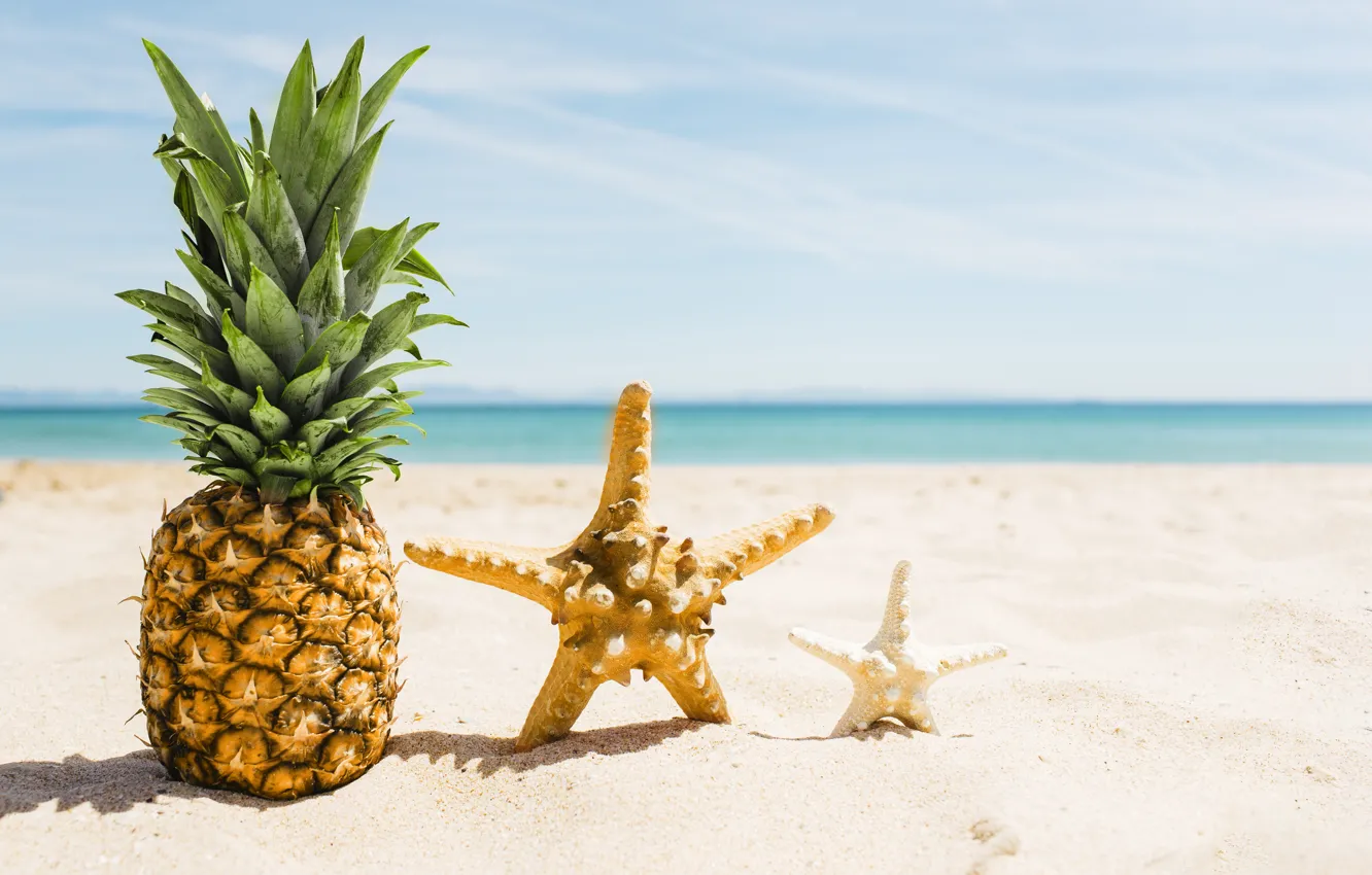 Photo wallpaper sand, sea, beach, summer, stay, star, summer, pineapple