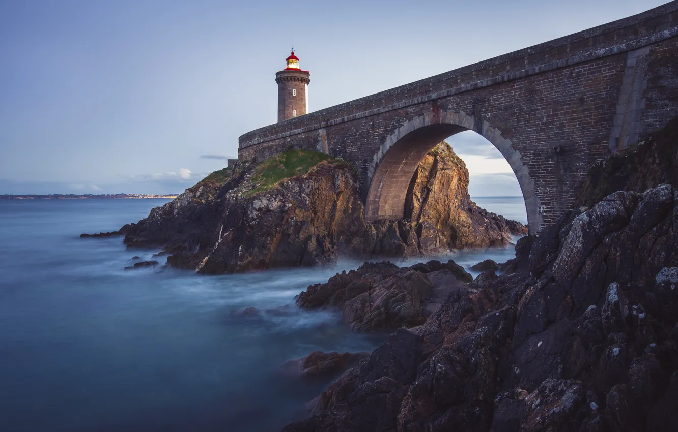 Photo wallpaper sea, bridge, lighthouse