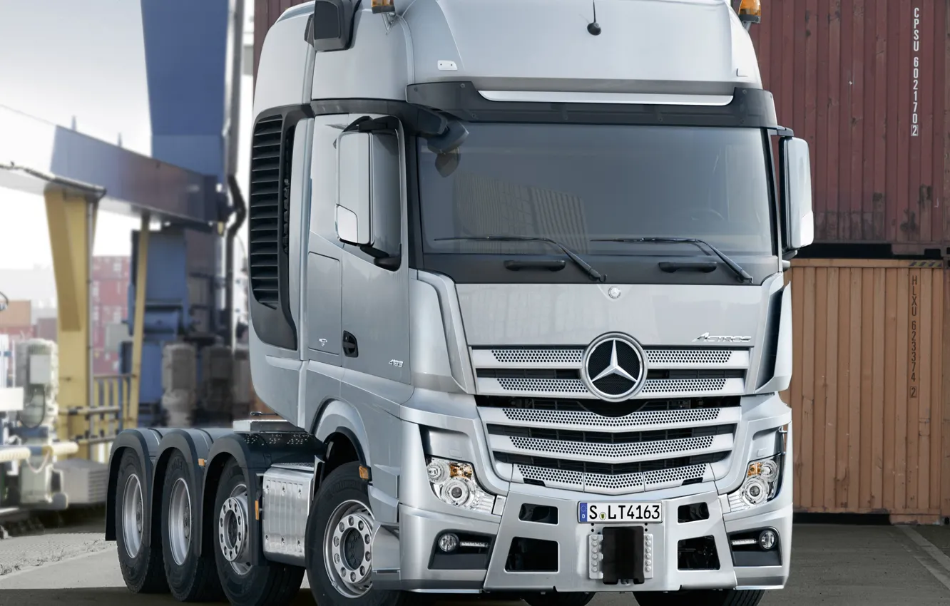 Photo wallpaper port, Mercedes, Benz, tractor, Actros