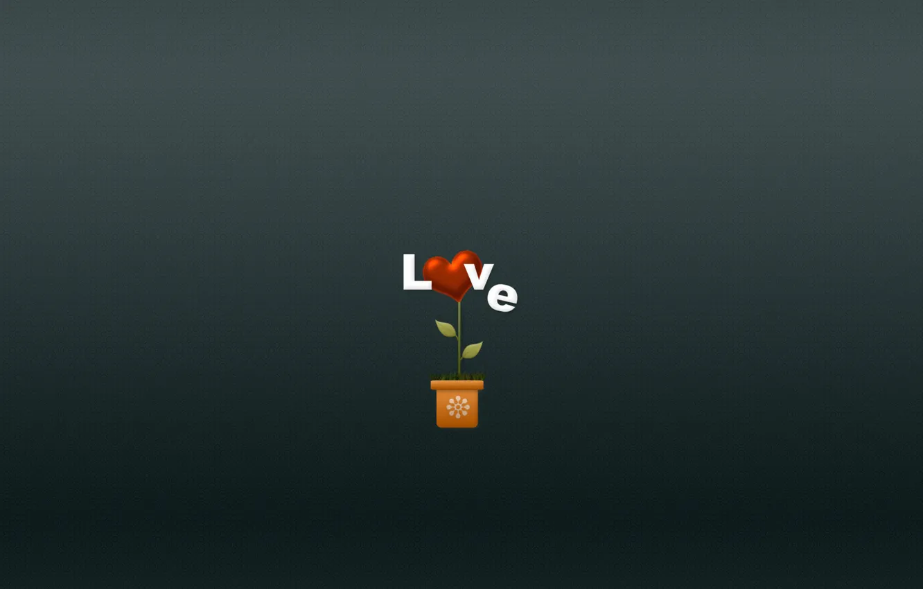 Photo wallpaper love, flowers, heart, minimalism, hearts, love, pot, plant vase