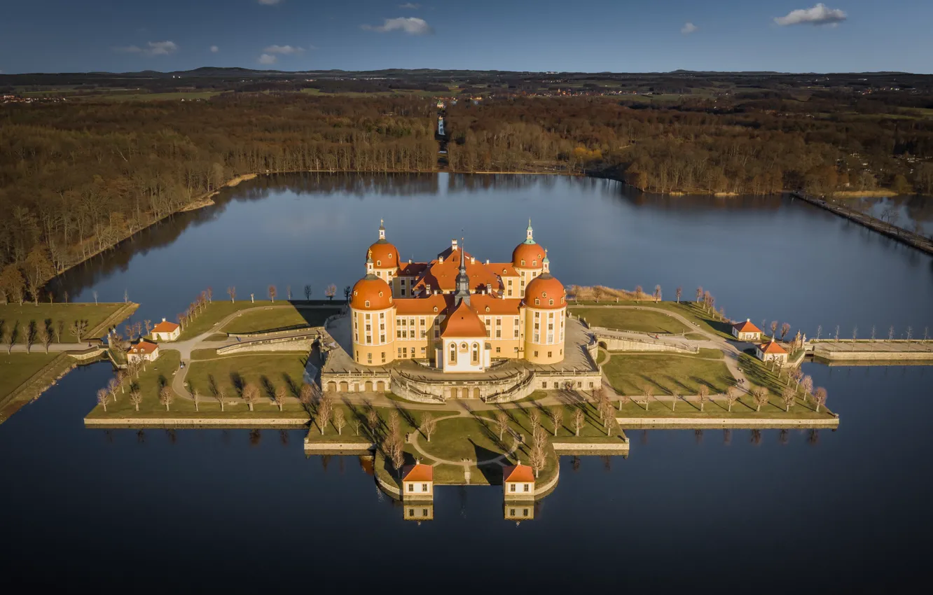 Photo wallpaper forest, lake, castle, island, Germany, Germany, Saxony, Moritzburg