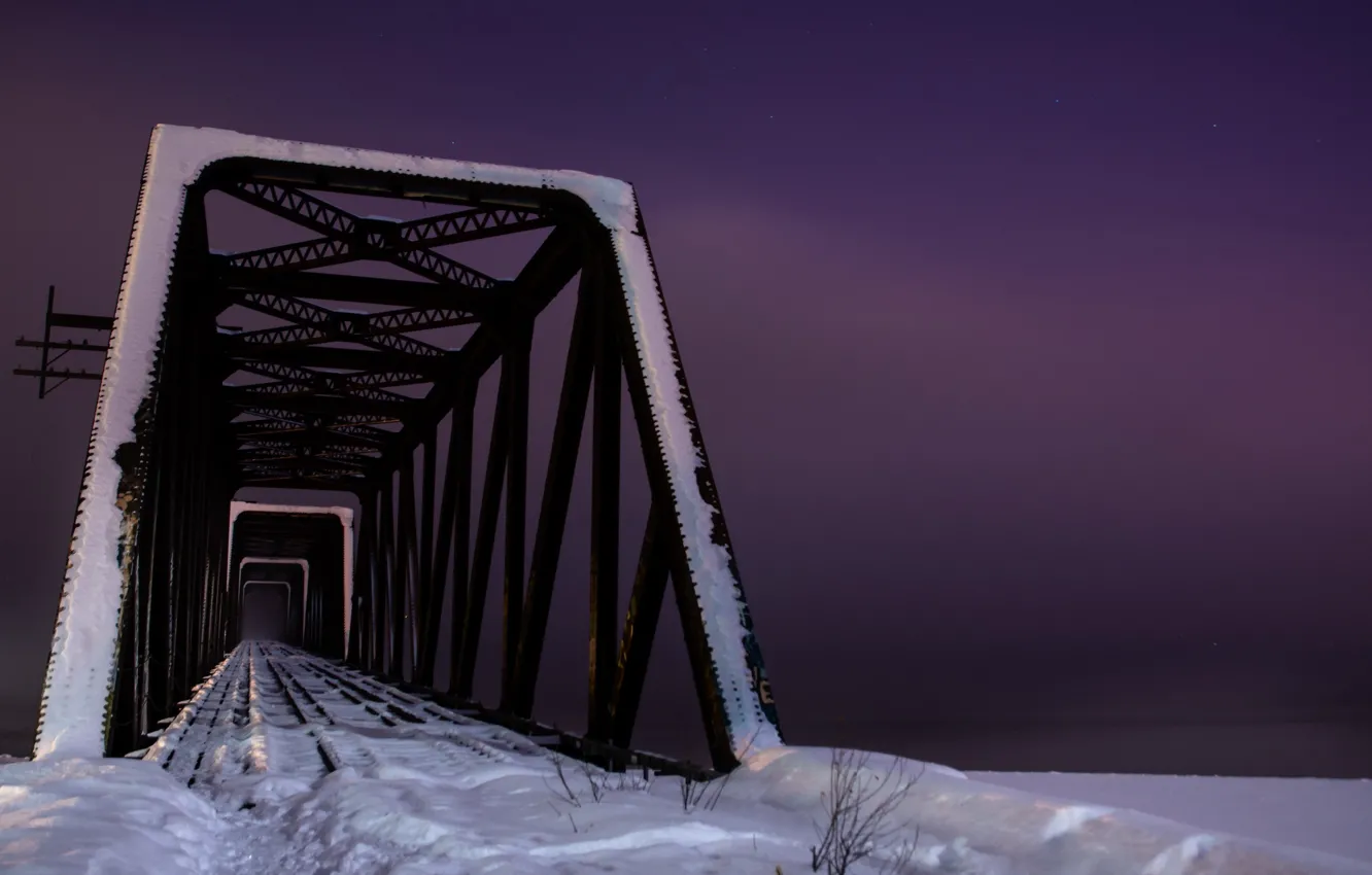 Photo wallpaper winter, night, bridge