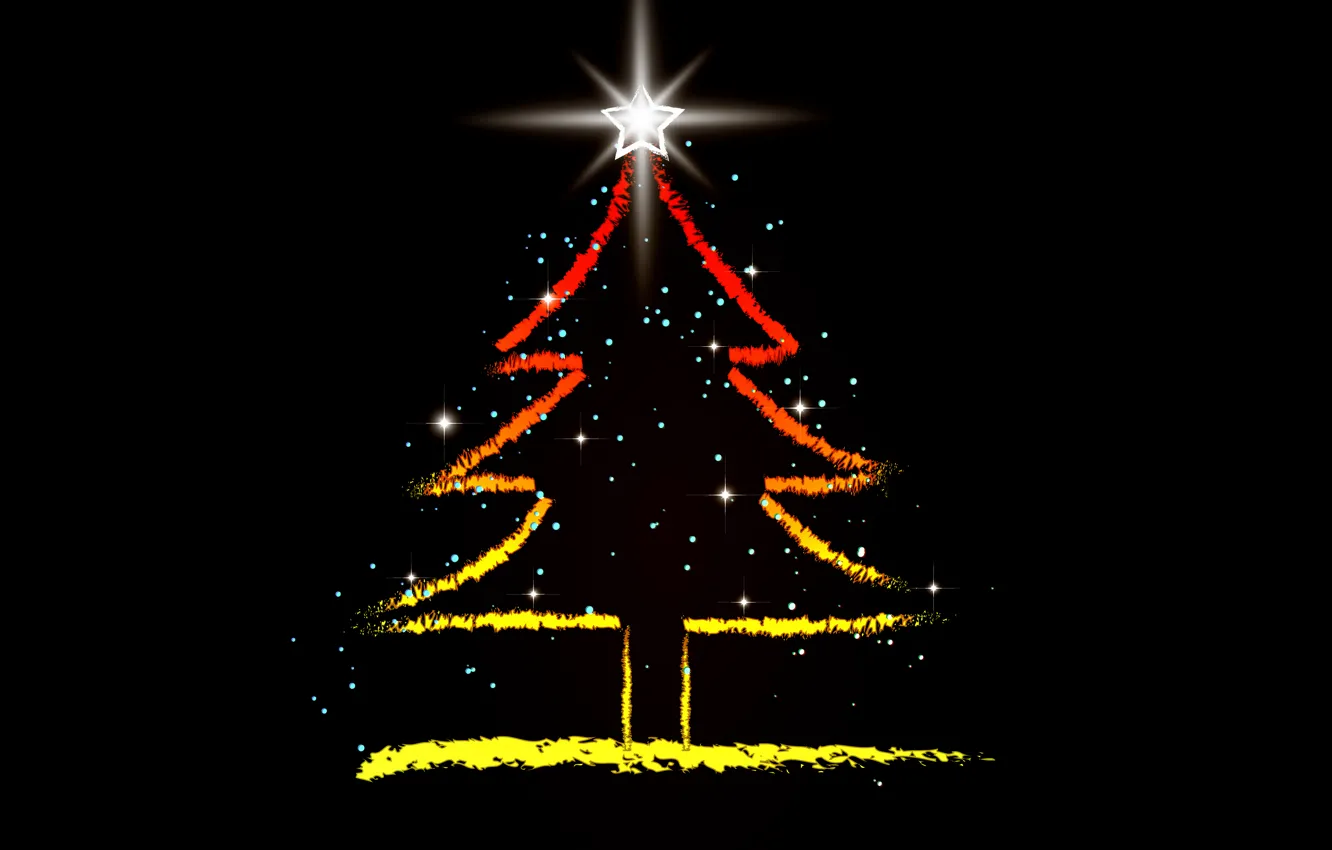 Photo wallpaper lights, holiday, graphics, star, tree, new year, tree, black background