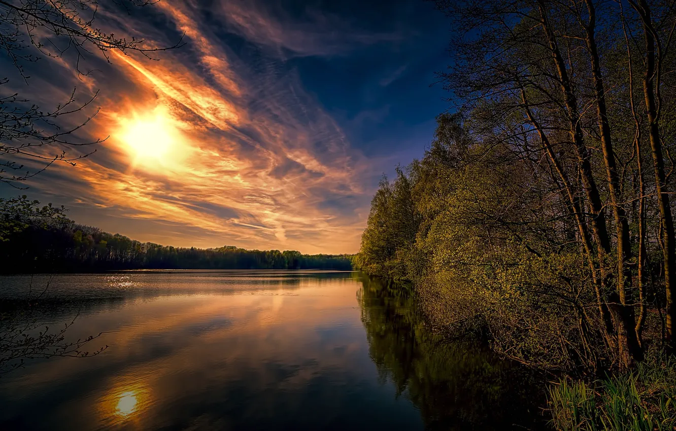 Photo wallpaper clouds, trees, landscape, lake
