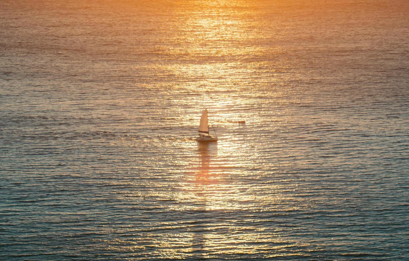 Photo wallpaper sea, sunset, reflection, romance, the evening, yacht, horizon, sail