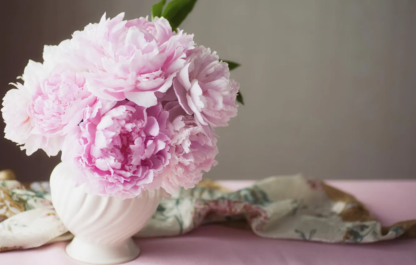 Photo wallpaper flowers, vase, pink, peonies