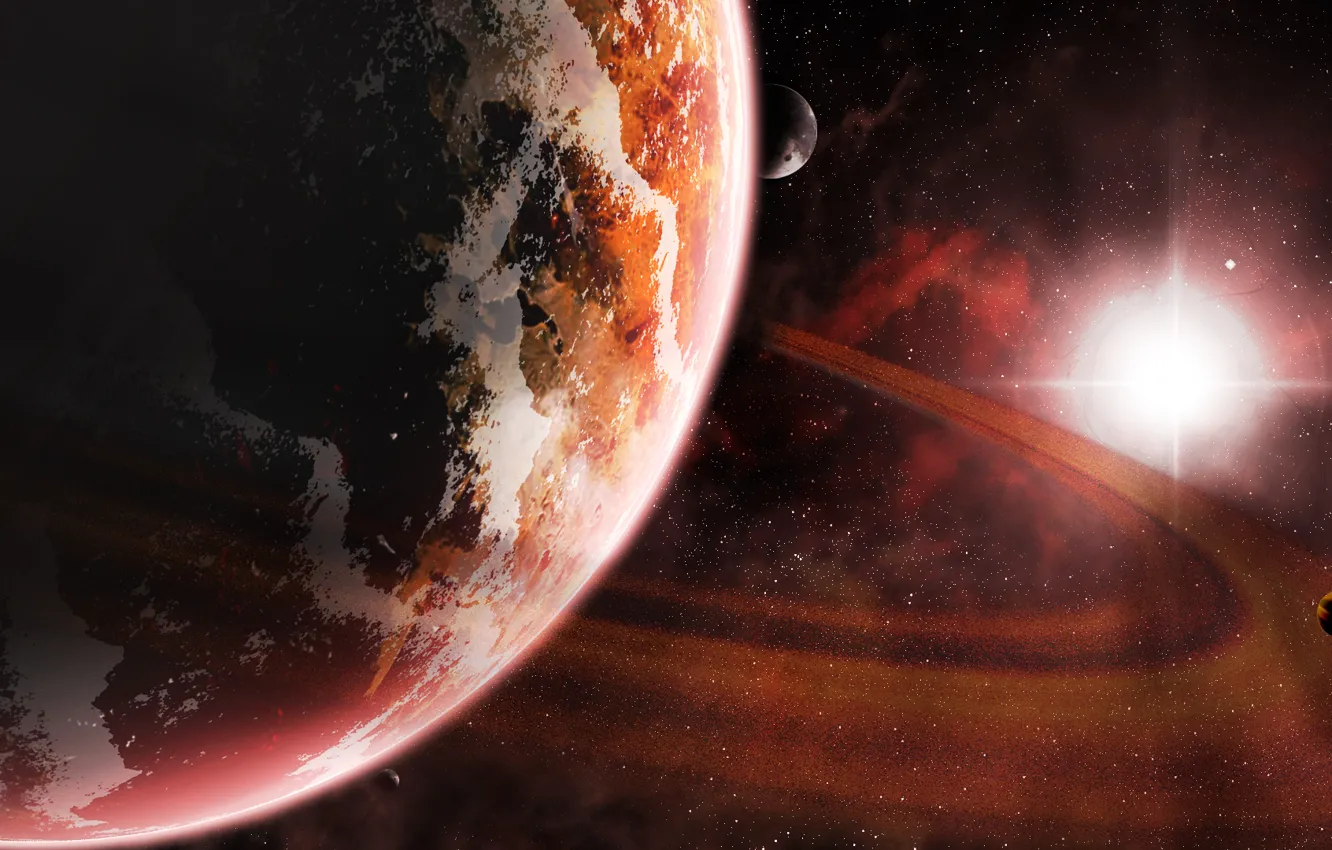 Photo wallpaper red, star, sun, planet, sci fi, kosmos