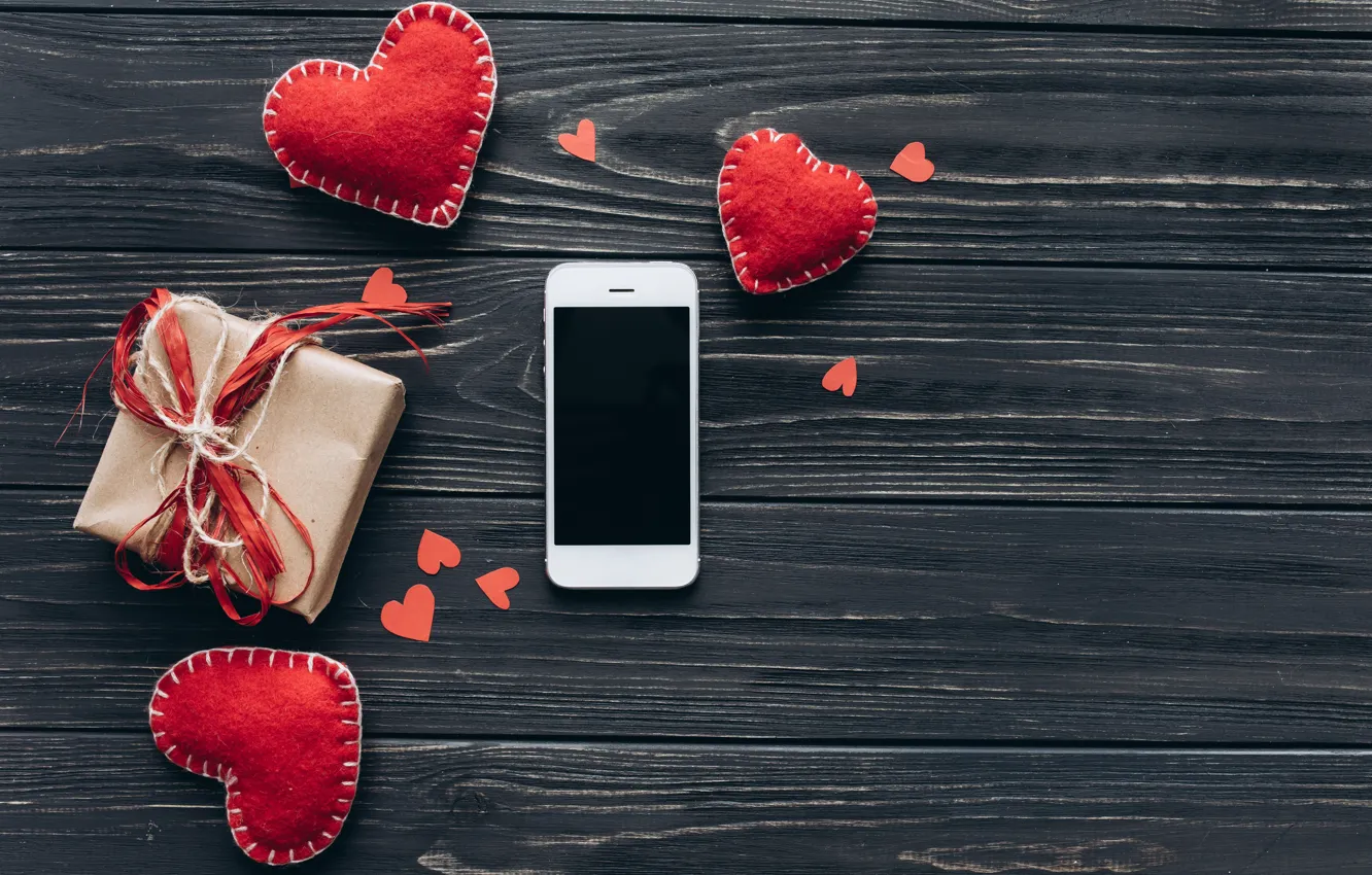 Photo wallpaper Hearts, Holiday, Phone, Gift, Day Svatovo Valentine, Valentine's day