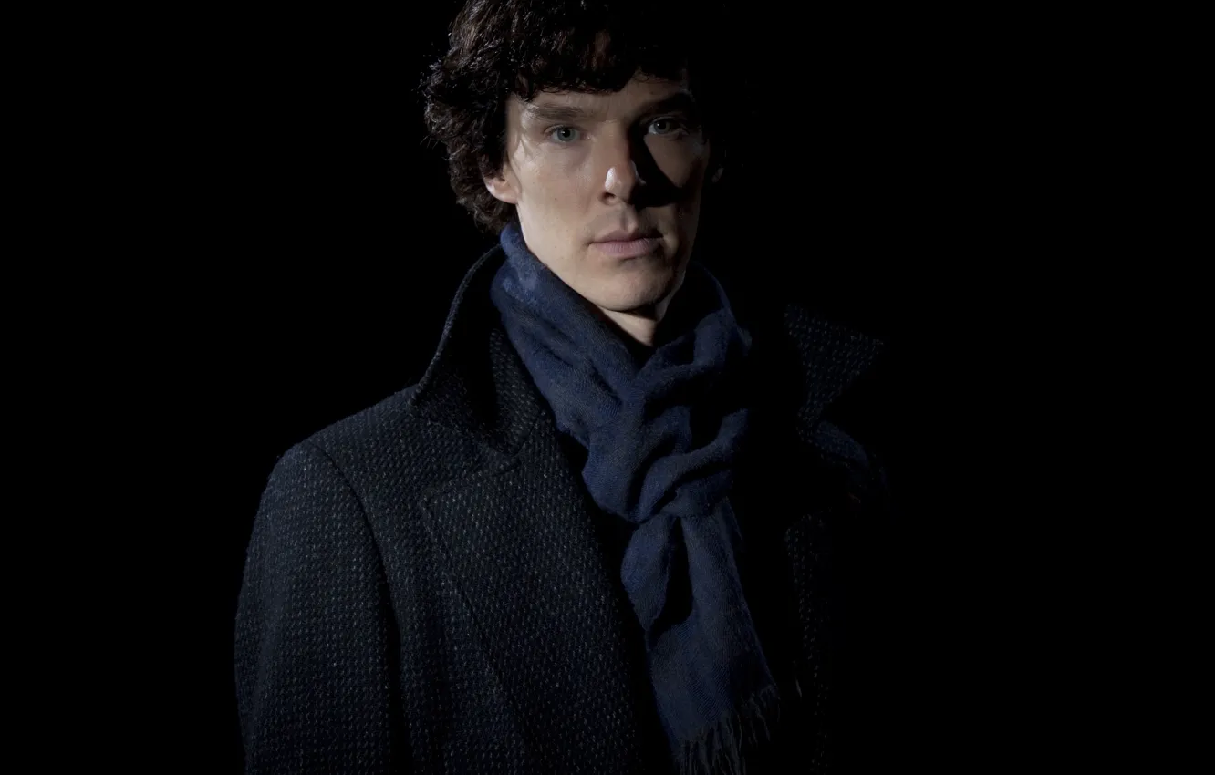 Photo wallpaper Sherlock Holmes, black background, Benedict Cumberbatch, Sherlock, Sherlock, Sherlock BBC, Sherlock (TV series)