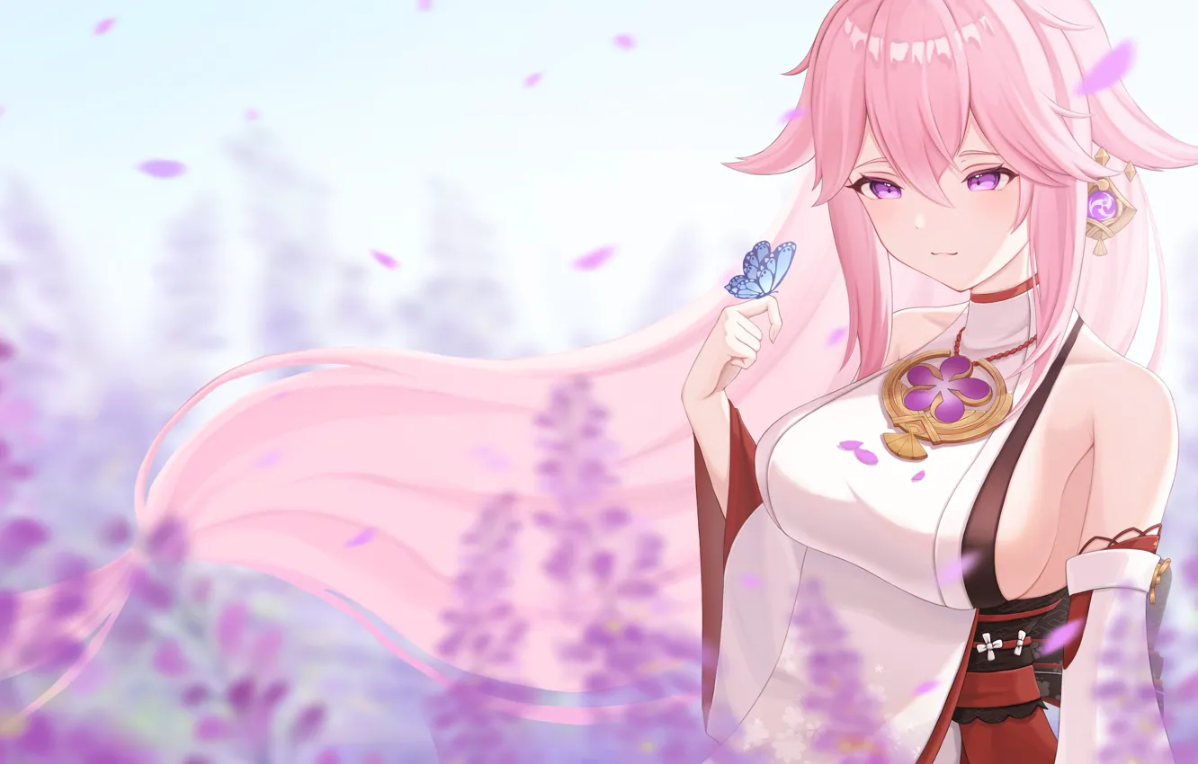 Photo wallpaper gadis kawaii, dampak genshin, yae miko genshin impact