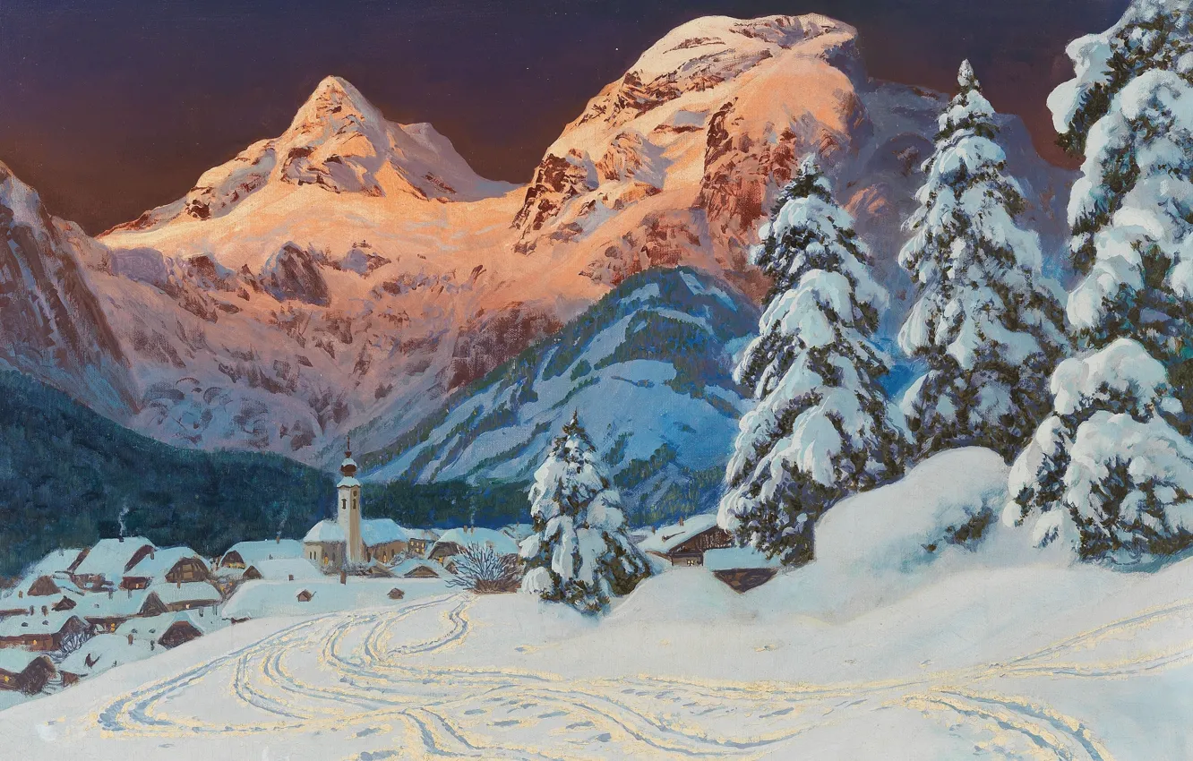 Photo wallpaper Alois Arnegger, Austrian painter, Austrian landscape painter, oil on canvas, Alois Arnegger, Winter in Lofer, …