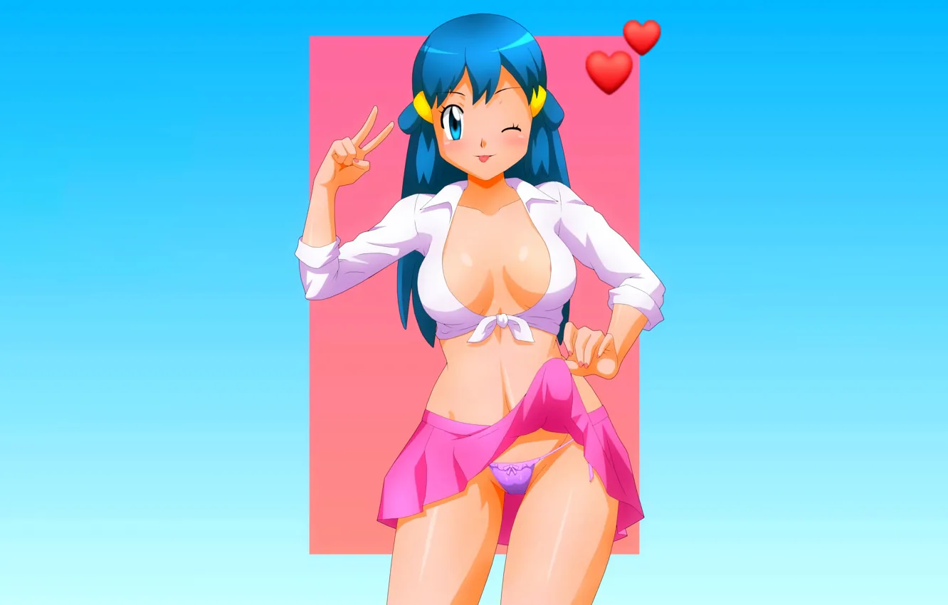 Photo wallpaper girl, sexy, lingerie, cleavage, panties, long hair, boobs, anime