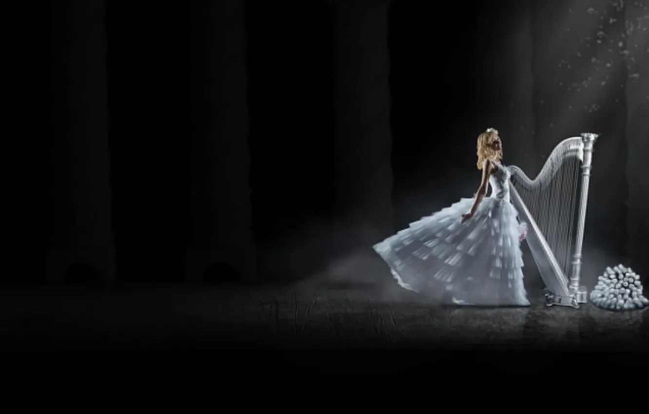 Photo wallpaper rays, light, bouquet, harp, columns, the bride, photographer, Alexander Prime