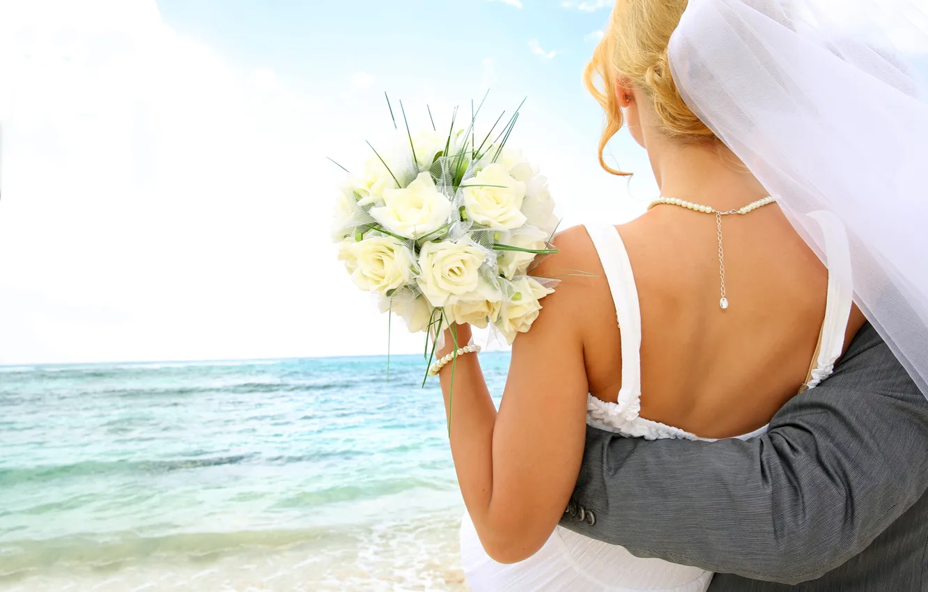 Photo wallpaper sea, flowers, nature, tropics, coast, bouquet, pair