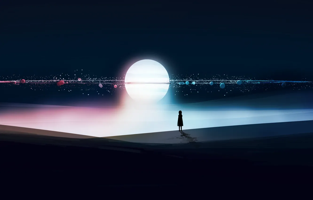 Photo wallpaper night, the moon, fantasy, girl