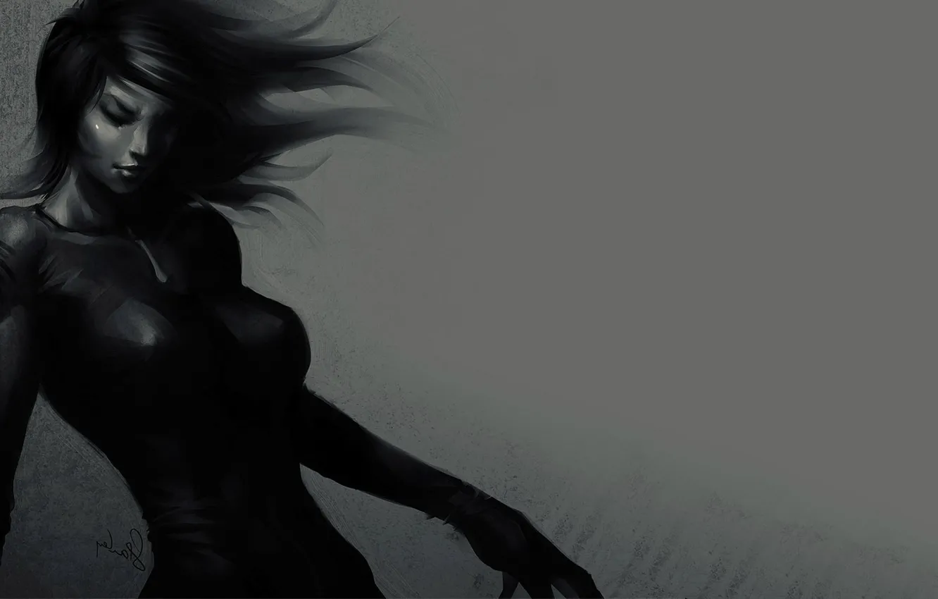 Photo wallpaper girl, art, black dress