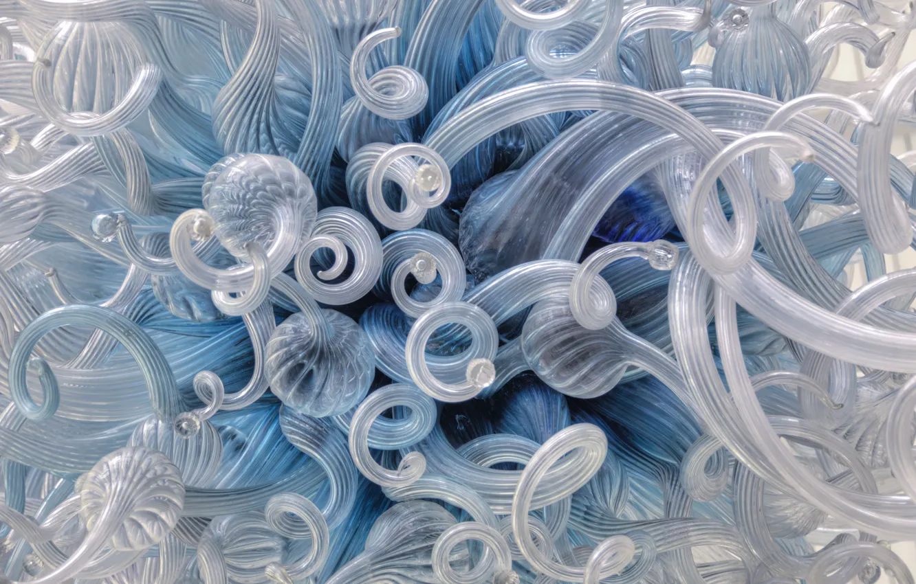 Photo wallpaper glass, white, blue, curls, figure