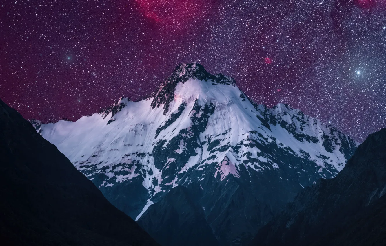 Photo wallpaper mountains, night, beauty, night, mountains, beauty, starry sky, starry sky