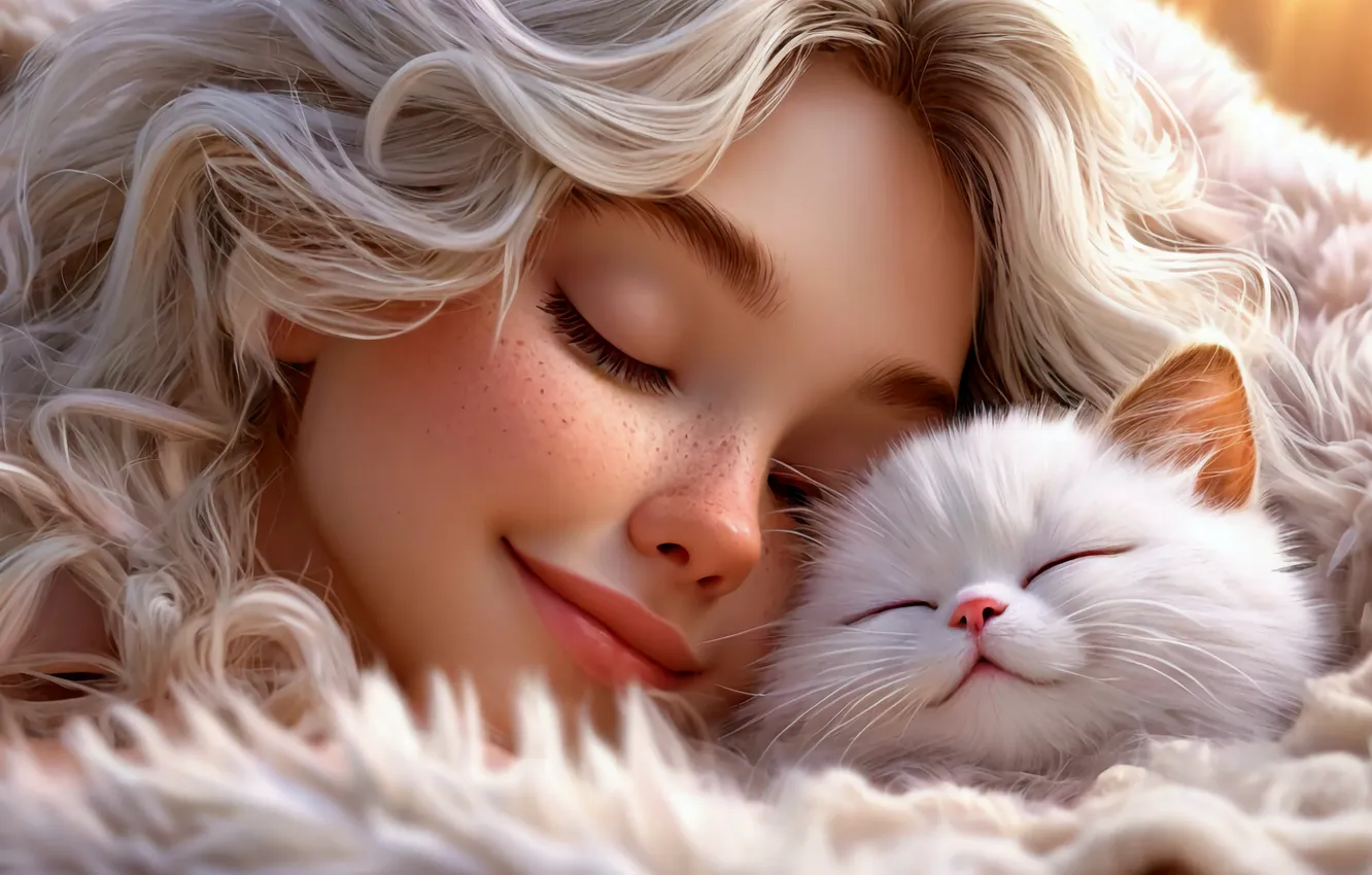 Photo wallpaper cat, girl, AI ART
