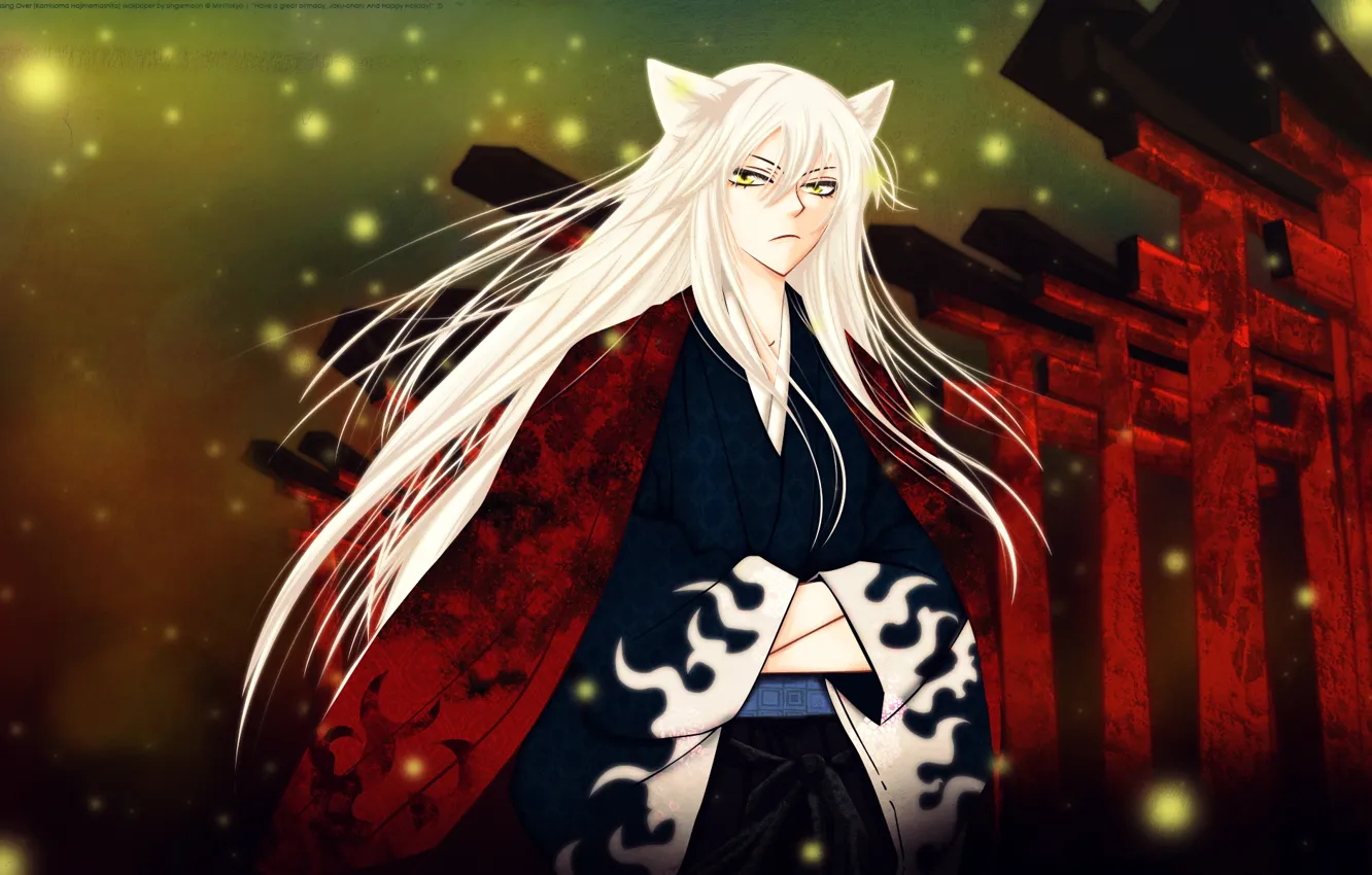 Photo wallpaper fireflies, guy, ears, long hair, Kamisaa The Hajimemashita, Very nice God, Tomoe