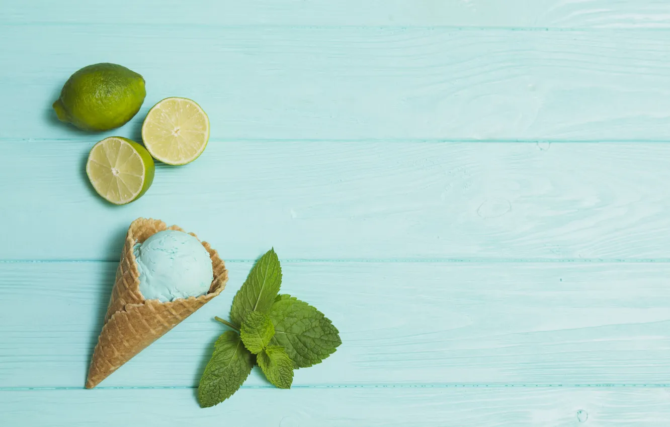 Photo wallpaper ice cream, lime, dessert, lime, ice-cream, mint, waffle cone