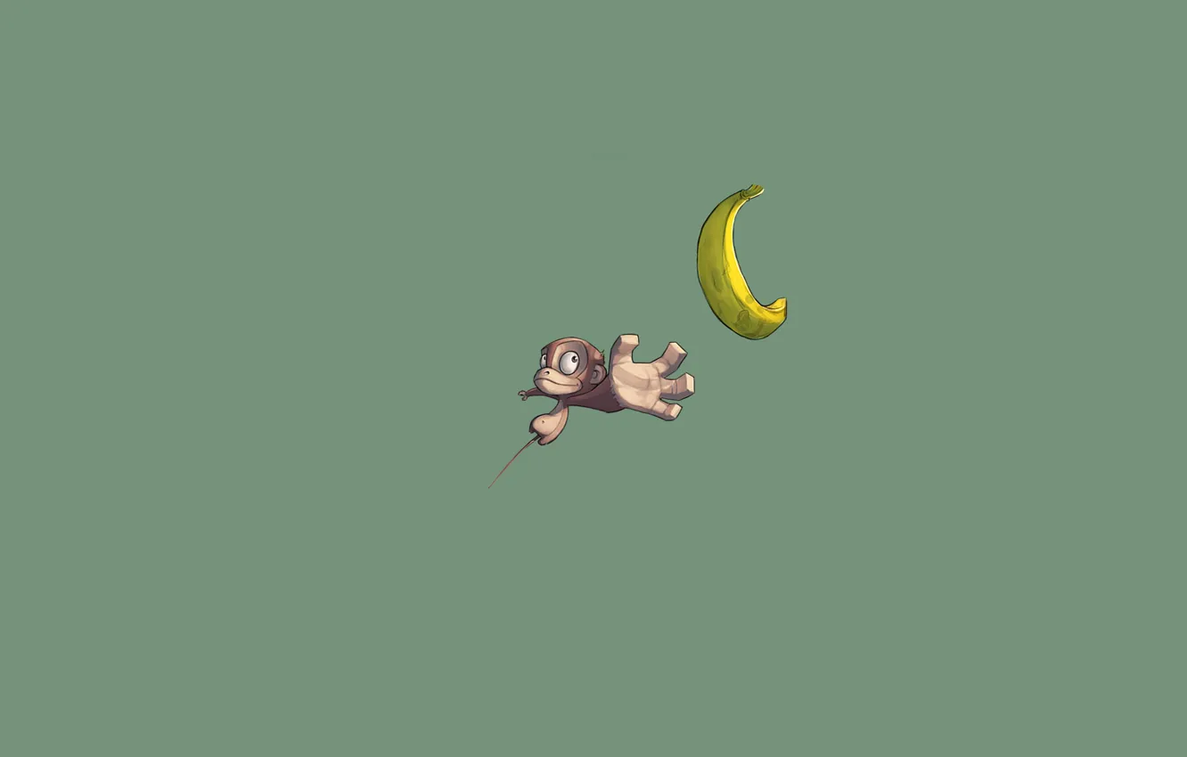Photo wallpaper animals, flight, green, background, hand, Monkey, banana, monkey
