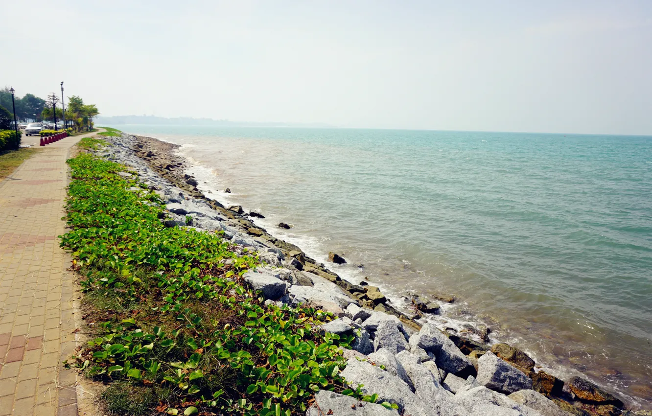 Photo wallpaper beach, sea, blue, evening, sand, port, Malaysia, sensational